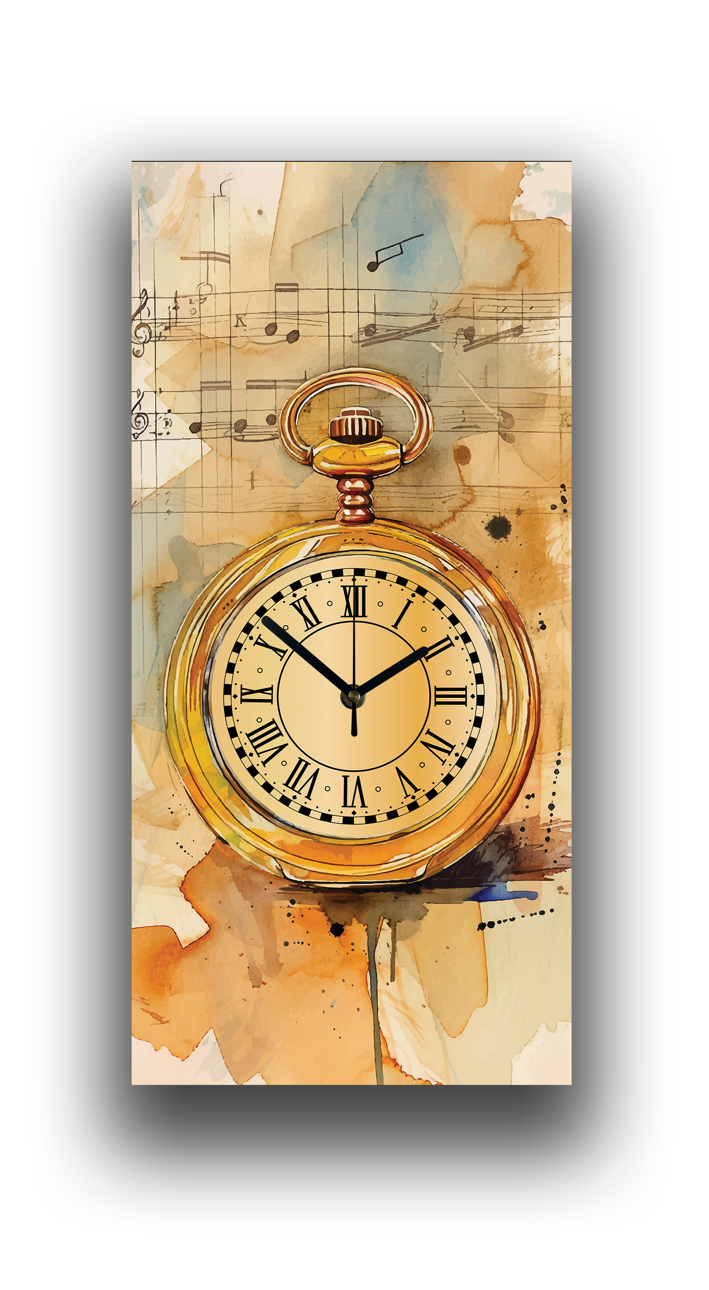 Vertical Wall Clock Printed on Canvas - GOLDEN WATCH Yellow