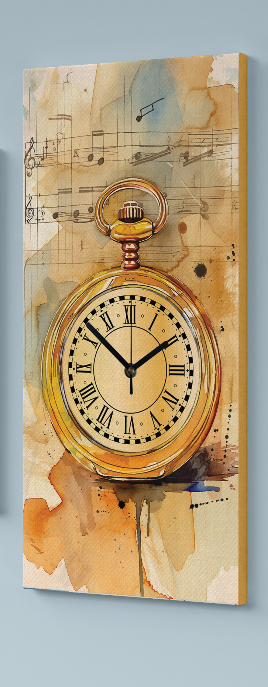 Vertical Wall Clock Printed on Canvas - GOLDEN WATCH Yellow