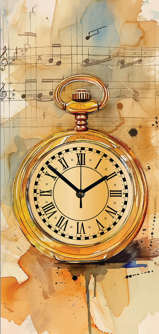 Vertical Wall Clock Printed on Canvas - GOLDEN WATCH Yellow